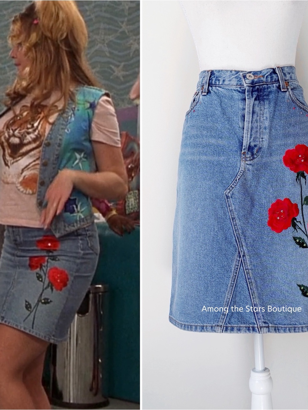 Very Rare Y2K Embroidered Rhinestone Denim Skirt ASO Paulette in Legally Blonde